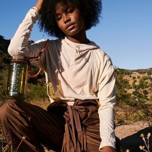 NWT Free People movement tap in layering top muted beige hooded SMALL